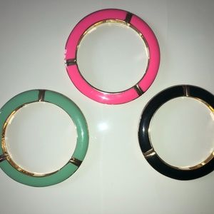 NEW Set of 3 Enamel Stretch Bangle Bracelets Gold
